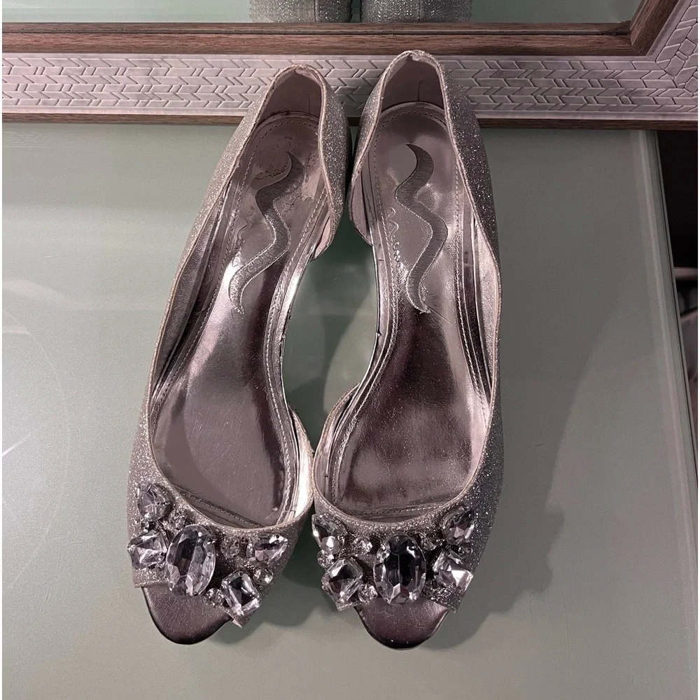 NINA Silver glitter with gems wedge heels